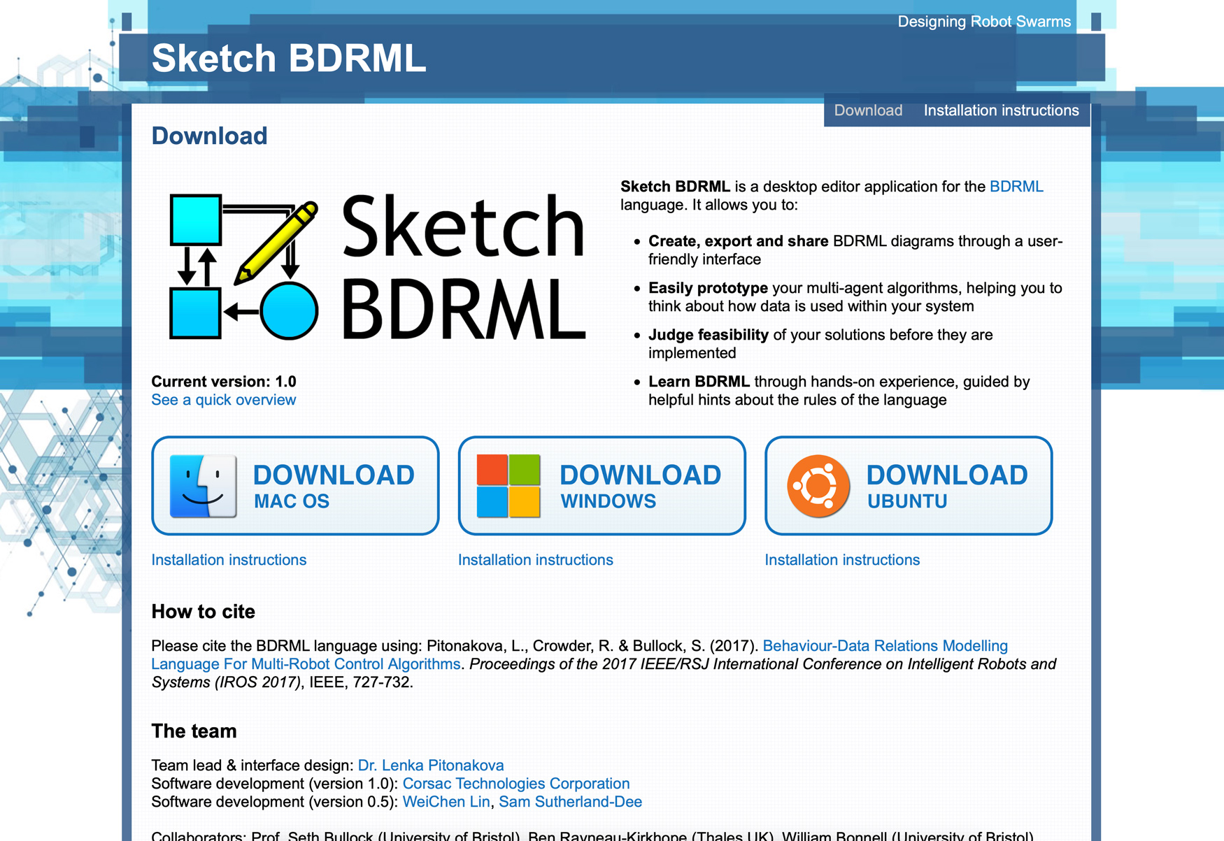 Designing Robot Swarms - Sketch BDRML landing page