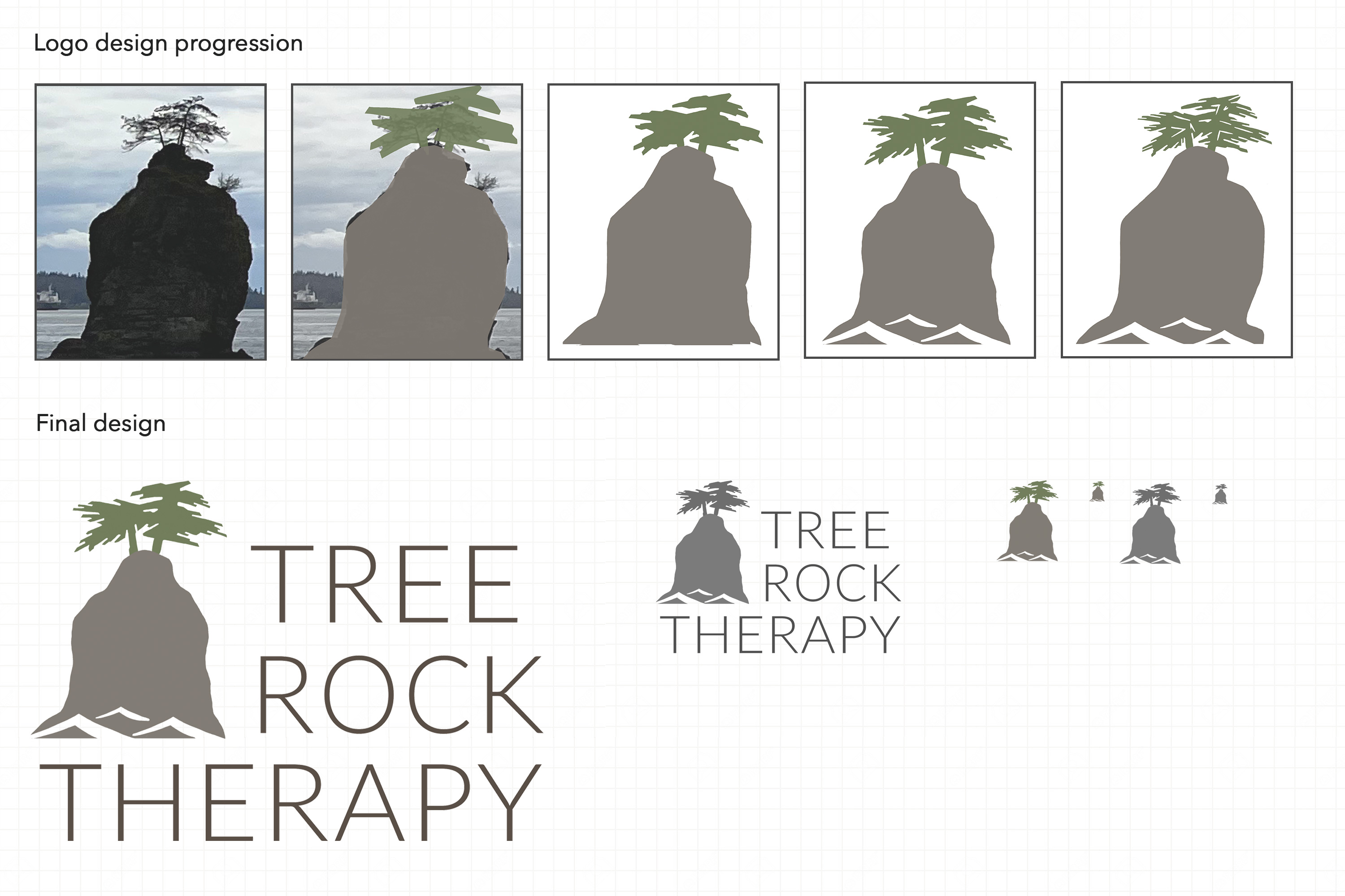 Treerock therapy logo design stages